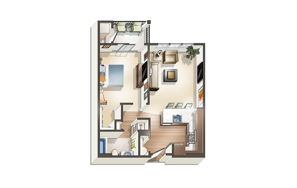 Apartment A1 - 1 bedroom floorplan layout with 1 bath and 656 square feet. (3D)