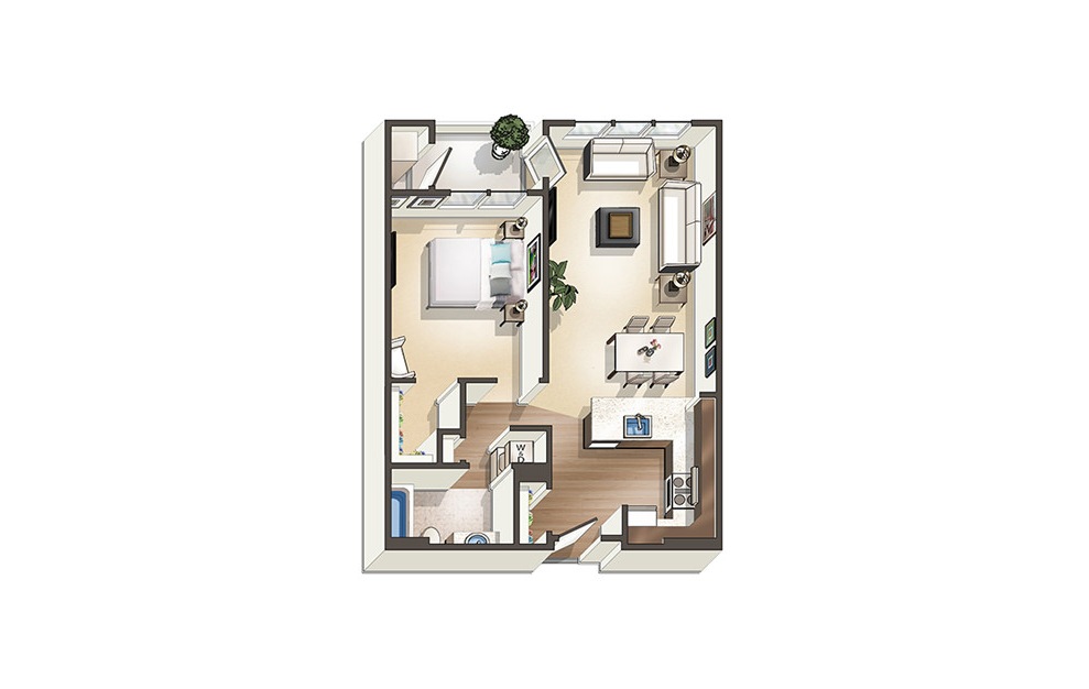Apartment A3 - 1 bedroom floorplan layout with 1 bath and 721 square feet. (3D)