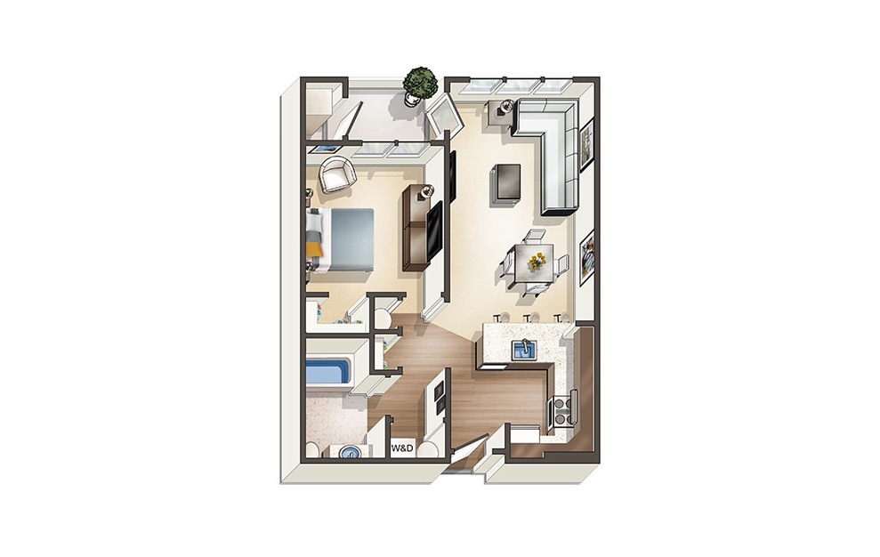 Apartment A5c - 1 bedroom floorplan layout with 1 bath and 706 square feet. (3D)
